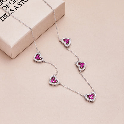 [Clover Jewels]Sparkling Five Heart Necklace