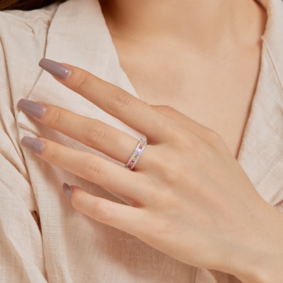 [Clover Jewels]Delicate Colorful Round Cut Daily Ring