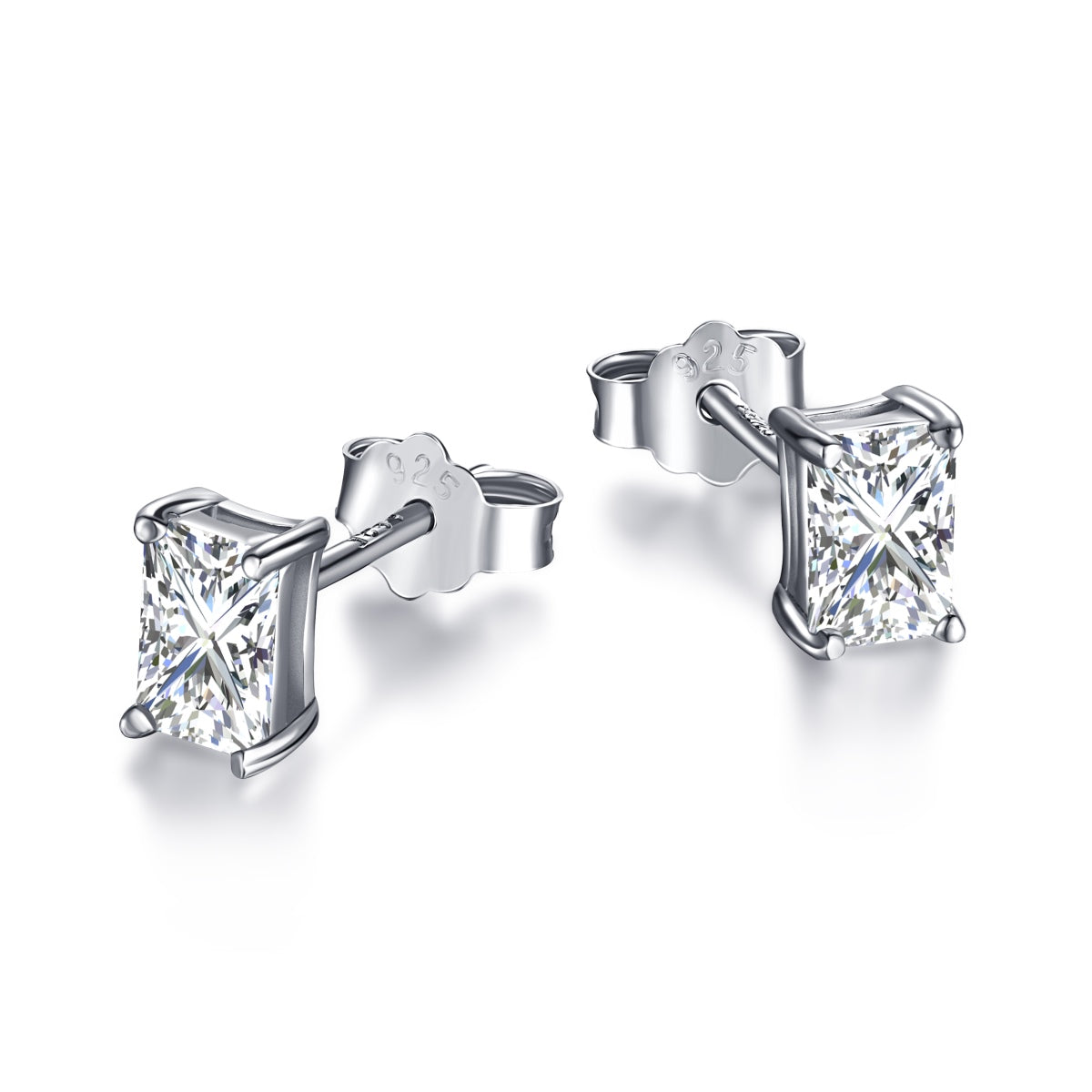 [Clover Jewels]Stylish Shiny Rectangular Center Stone Stud Earrings