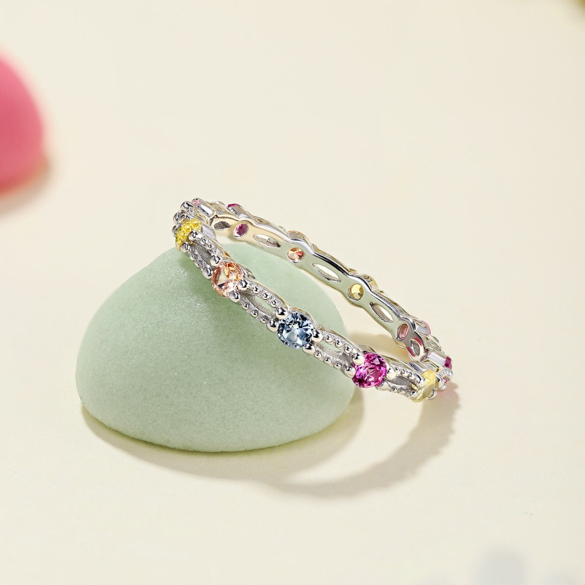 [Clover Jewels]Sparkling Colorful Round Cut Tennis Ring