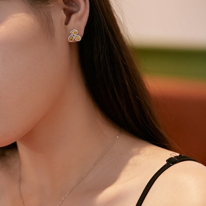 [Clover Jewels]Ornate Flower Shape Pear Cut Lover Earrings