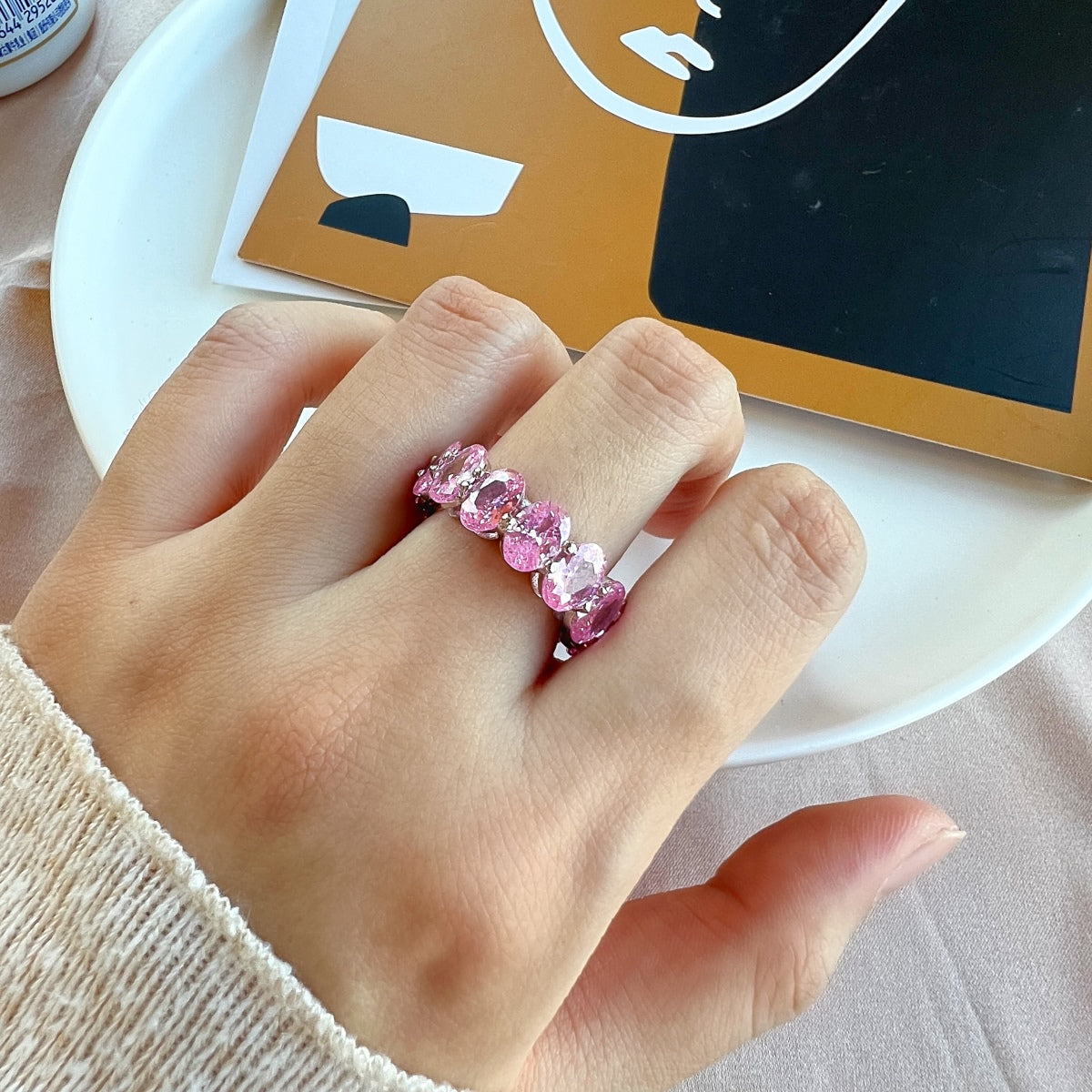 [Clover Jewels]Dainty Elongated Cushion Cut Tennis Ring