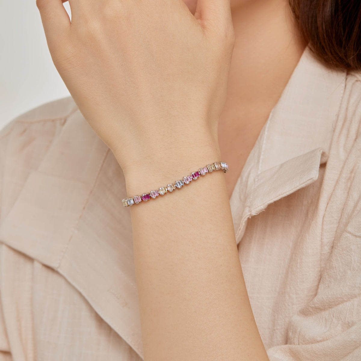 [Clover Jewels]Delicate Colorful Emerald Cut Party Bracelet