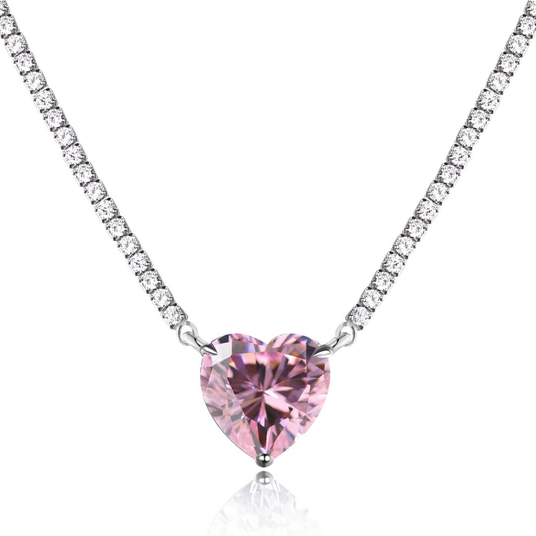 [Clover Jewels]8.0 Carat Versatile Colorful Sweet Heart-Shaped Tennis Necklace