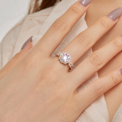 [Clover Jewels]Delicate Colorful Round Cut Flower Shape Wedding Ring