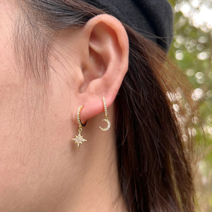 [Clover Jewels]Star and Moon Asymmetric Earrings