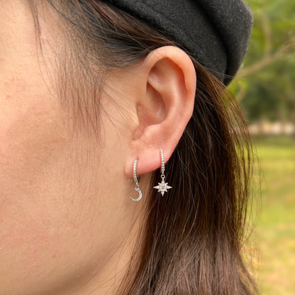 [Clover Jewels]Star and Moon Asymmetric Earrings