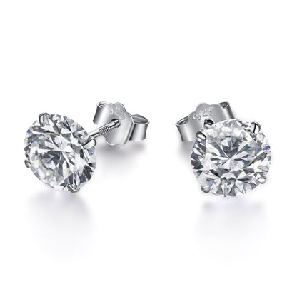 [Clover Jewels]Stylish Shiny Round Center Stone Stud Earrings