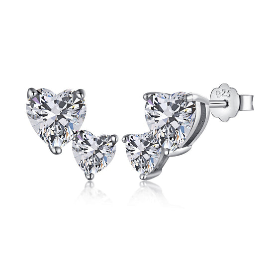 [Clover Jewels]Double Heart-Shape Classic Princess Style Earrings