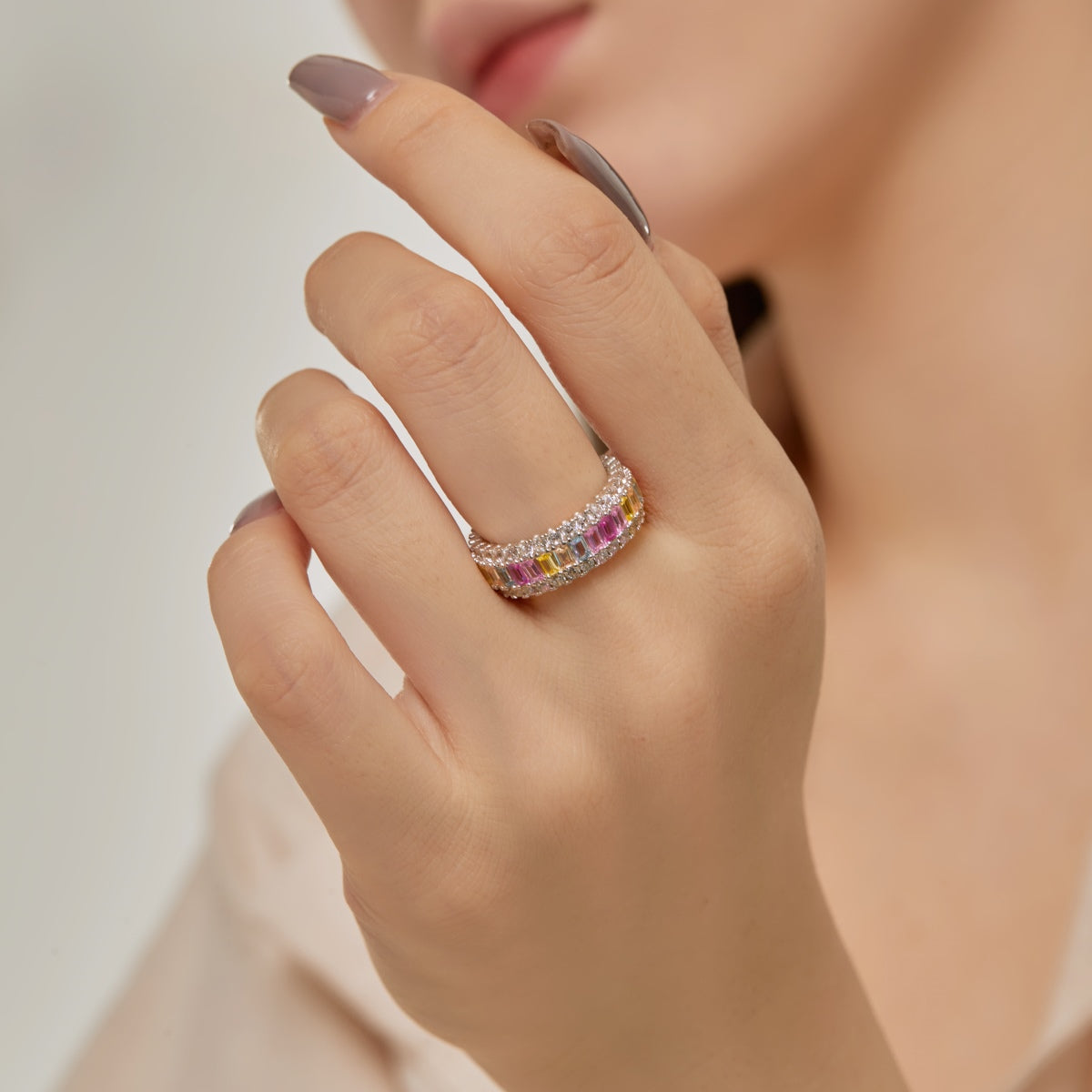 [Clover Jewels]Dainty Colorful Radiant Cut Daily Ring