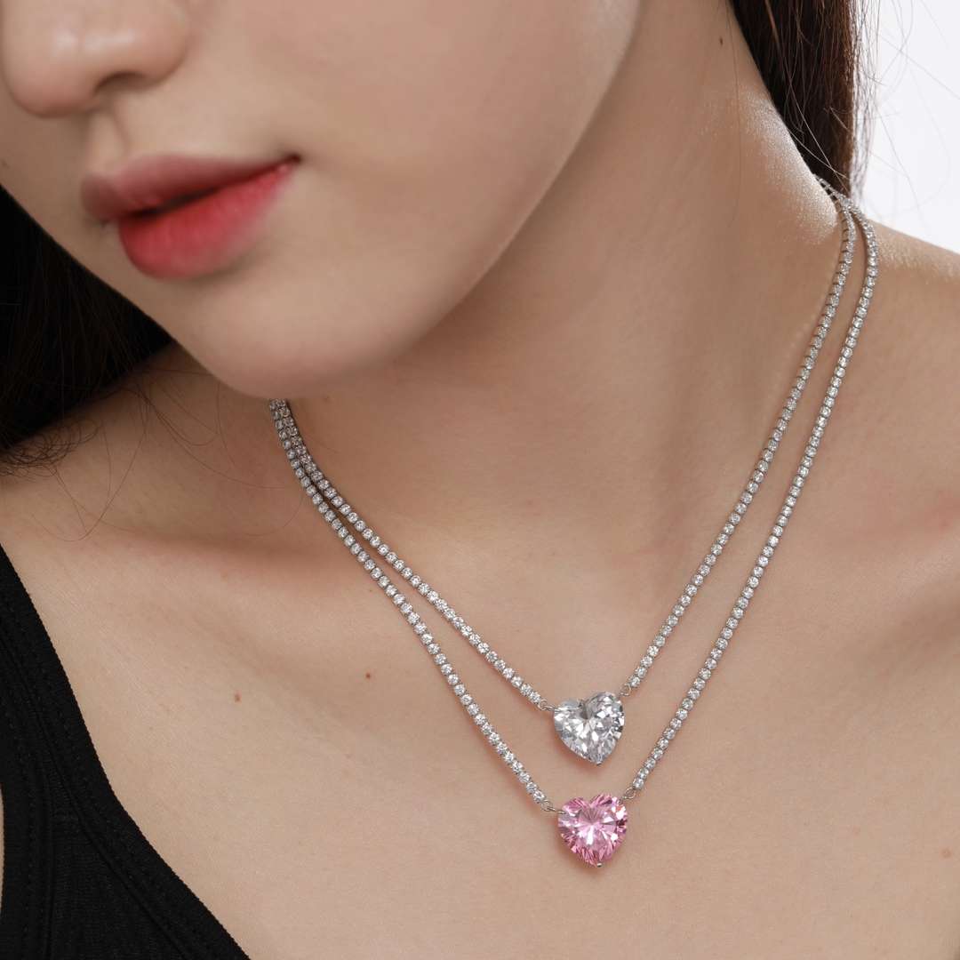 [Clover Jewels]8.0 Carat Versatile Colorful Sweet Heart-Shaped Tennis Necklace