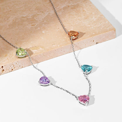 [Clover Jewels]Sparkling Colorful Heart Cut Necklace