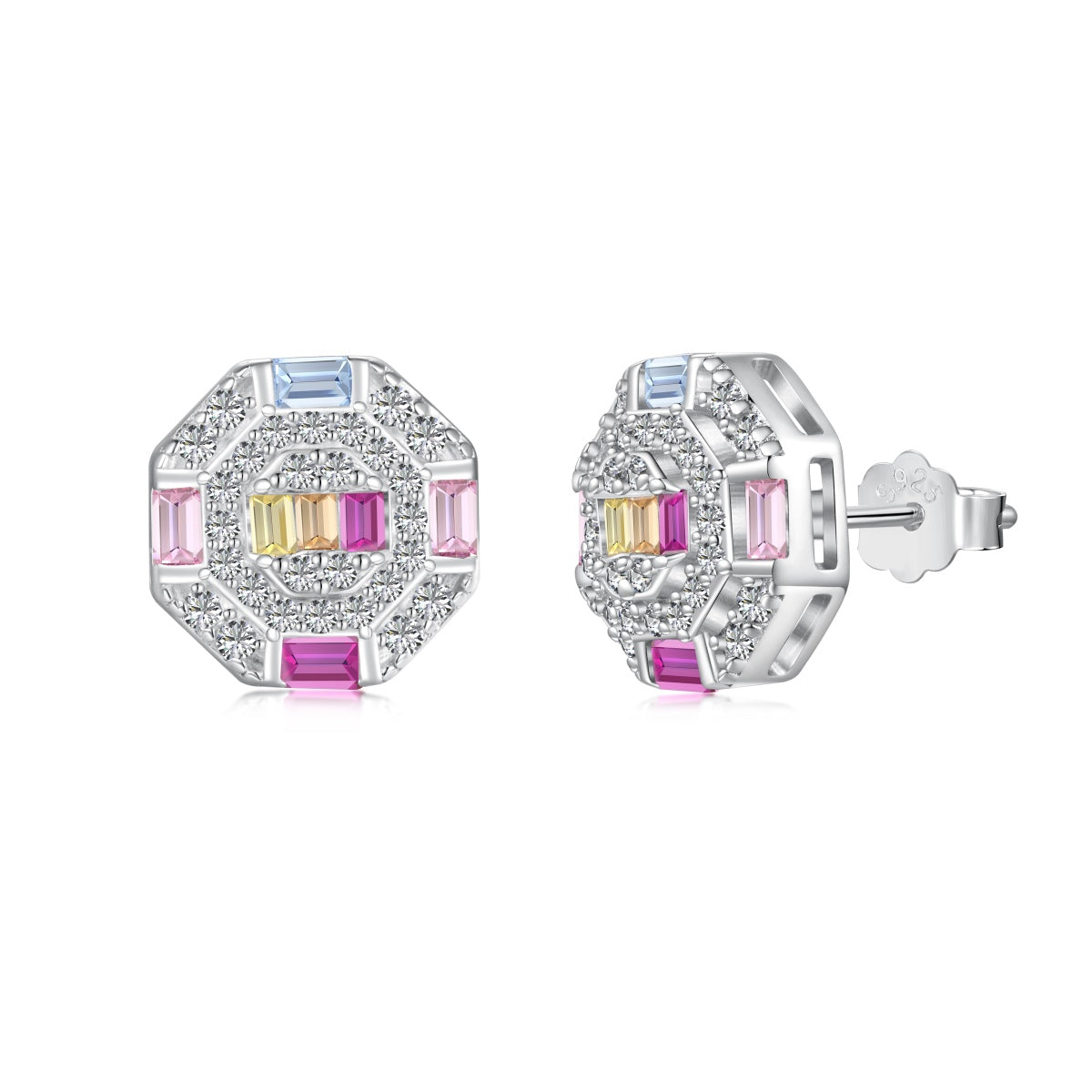 [Clover Jewels]Ornate Colorful Octagon Shape Daily Earrings