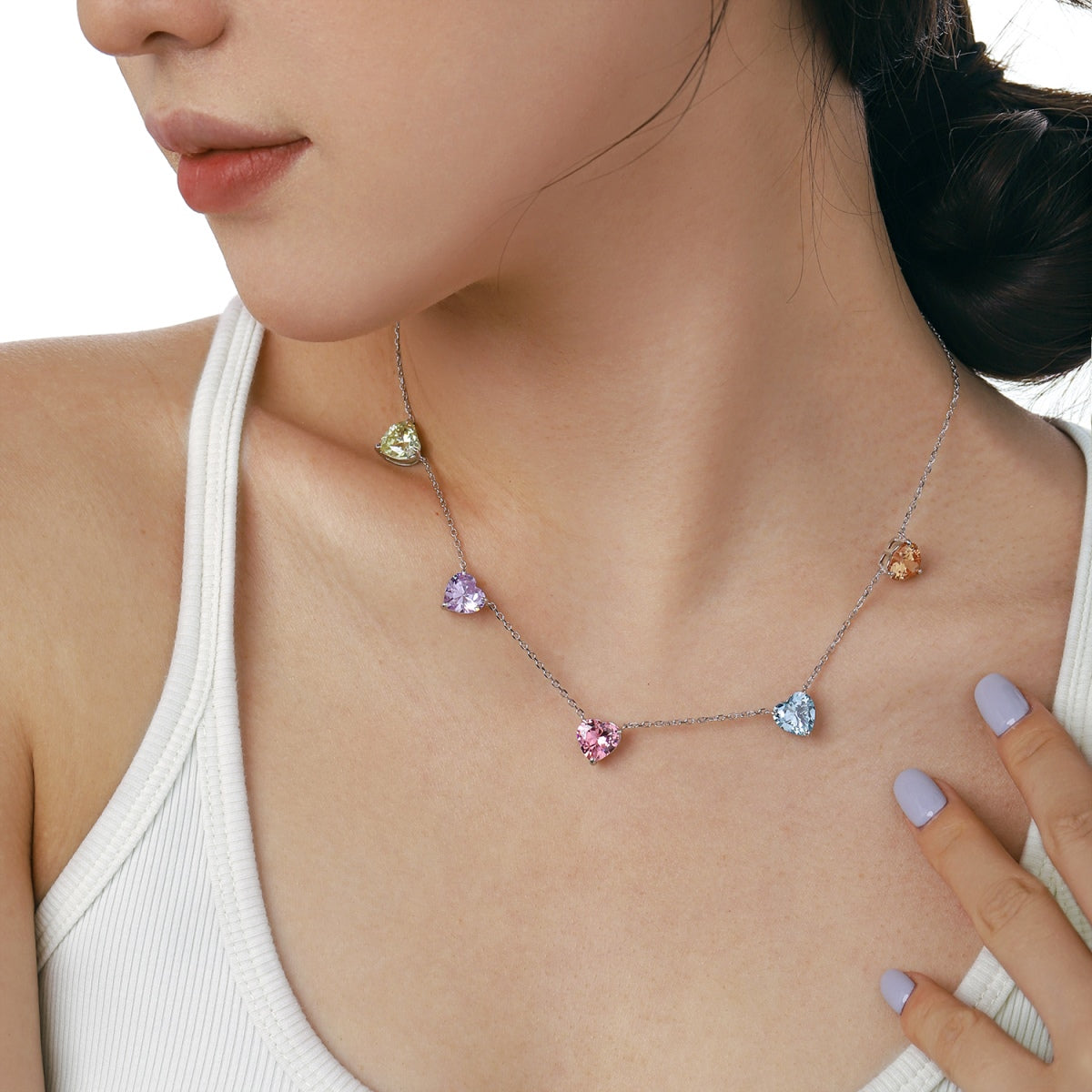 [Clover Jewels]Sparkling Colorful Heart Cut Necklace