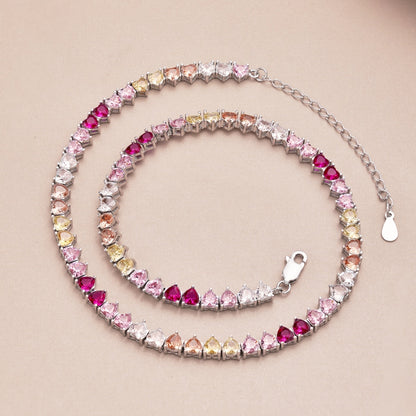 [Clover Jewels]Sparkling Colorful Full Heart Tennis Necklace