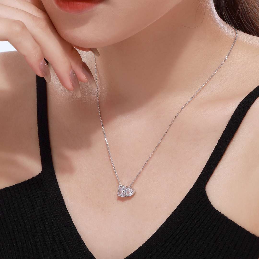 [Clover Jewels]Dazzling Square & Heart Shape Necklace