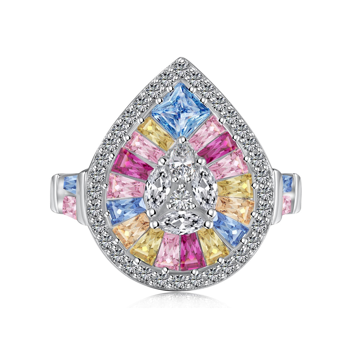 [Clover Jewels]Elegant Colorful Water Drop Shape Banquet Ring