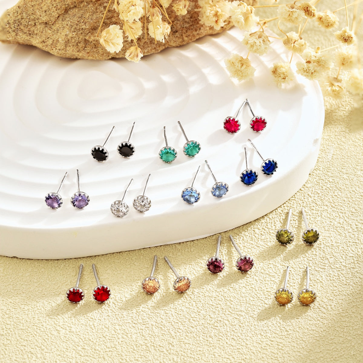 [Clover Jewels]Sparkling Colorful Round Shape Earrings