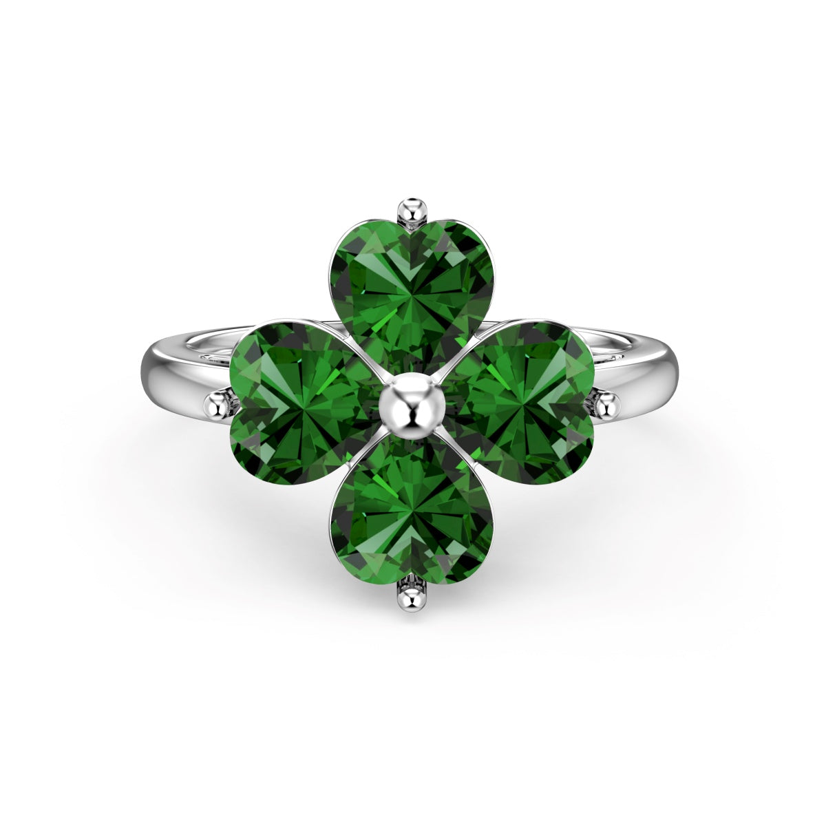 [Clover Jewels]Heart-shaped Four-Leaf Clover Ball Ring