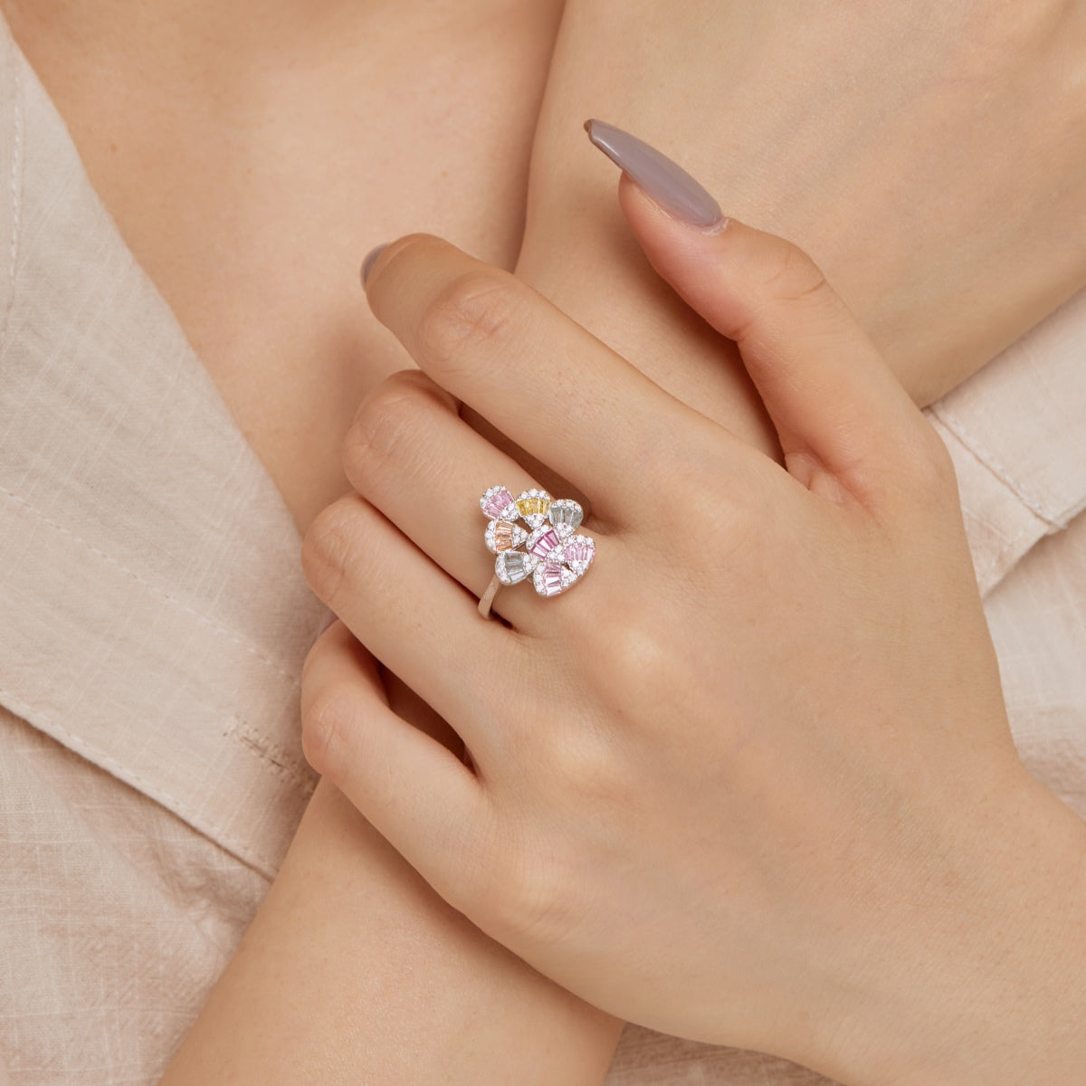 [Clover Jewels]Sparkling Colorful Water Drop Shape Daily Ring