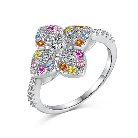 [Clover Jewels]Luxurious Colorful Flower Shape Banquet Ring