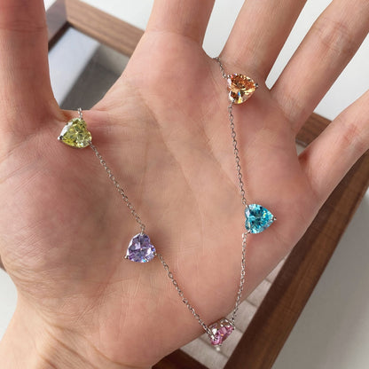 [Clover Jewels]Sparkling Colorful Heart Cut Necklace