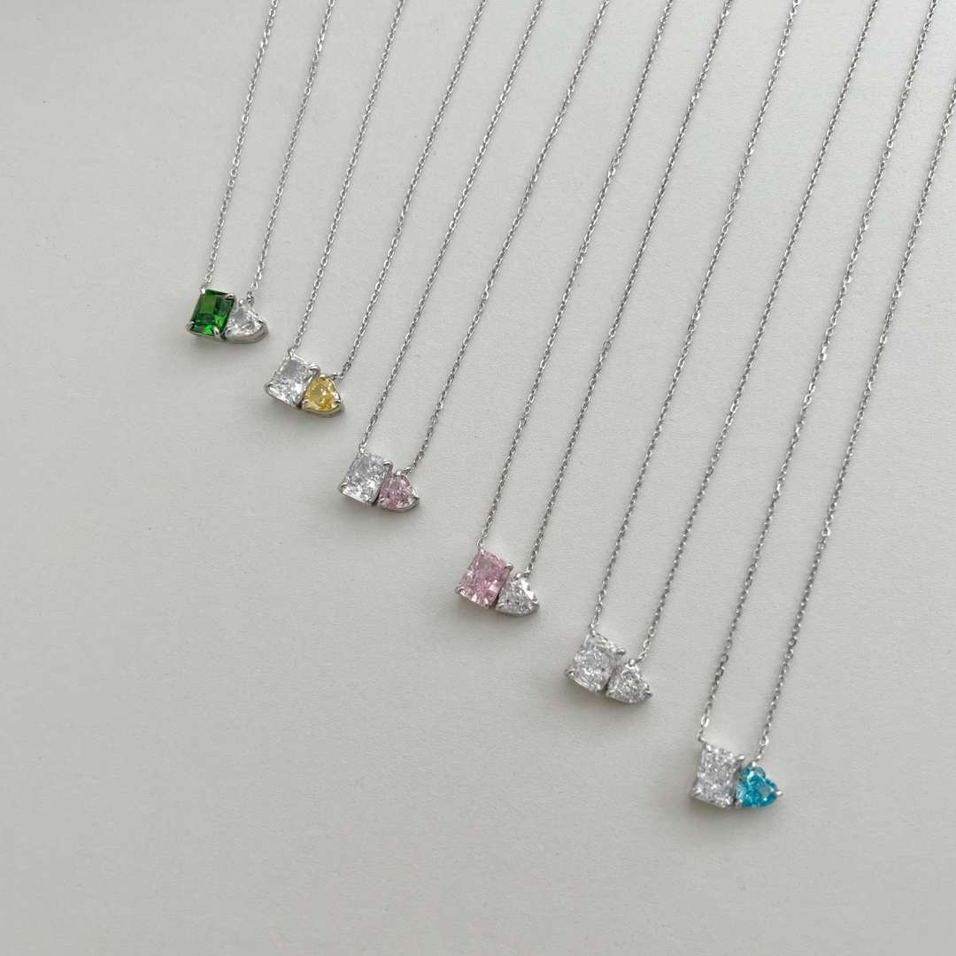 [Clover Jewels]Dazzling Square & Heart Shape Necklace