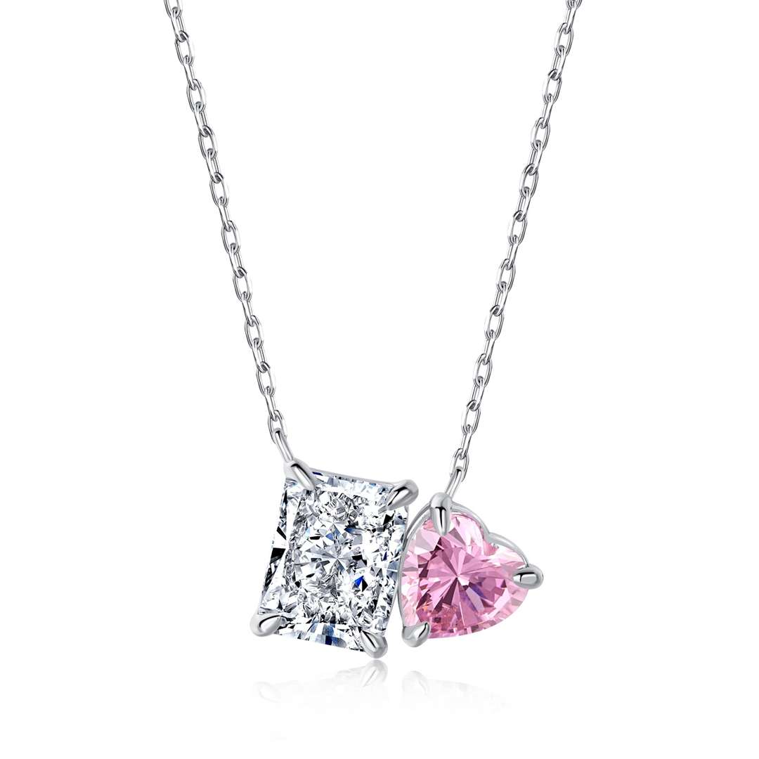 [Clover Jewels]Dazzling Square & Heart Shape Necklace