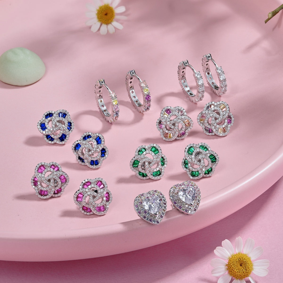 [Clover Jewels]Radiant Colorful Round Cut Earrings