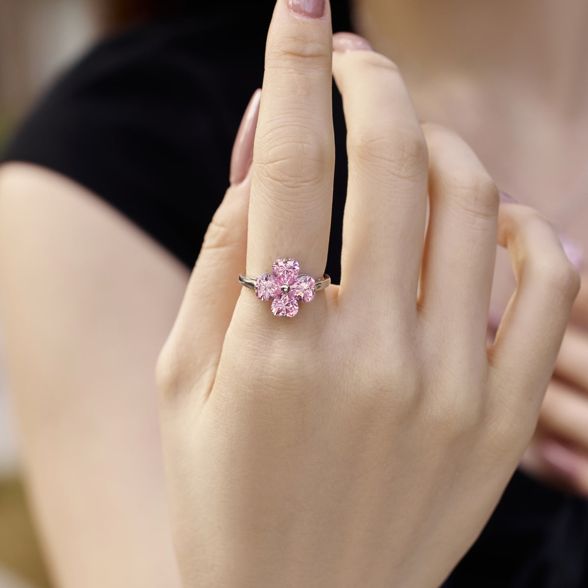 [Clover Jewels]Heart-shaped Four-Leaf Clover Ball Ring