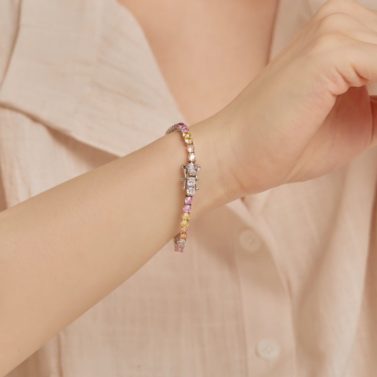 [Clover Jewels]Radiant Colorful Round Cut Tennis Bracelet