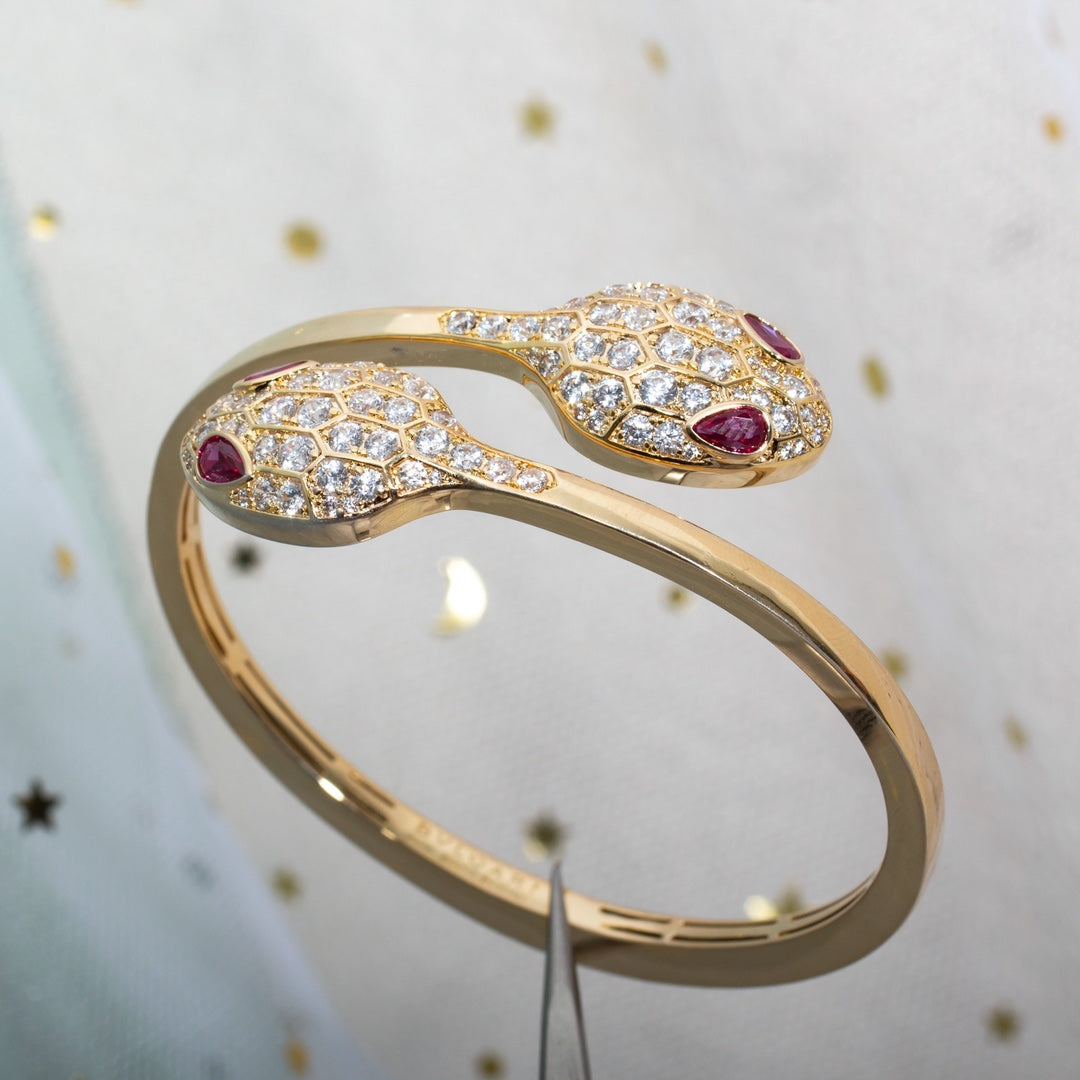 [Clover Jewels]SERPENTI BRACELET PINK GOLD DIAMOND DOUBLE SNAKE