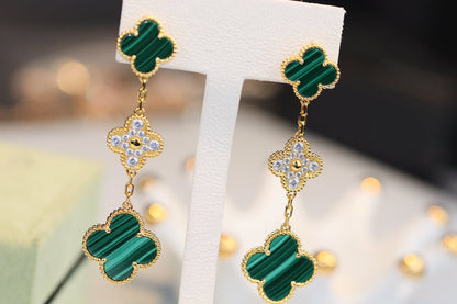 [Clover Jewels]CLOVER EARRINGS GOLD MALACHITE DIAMOND 3 MOTIF