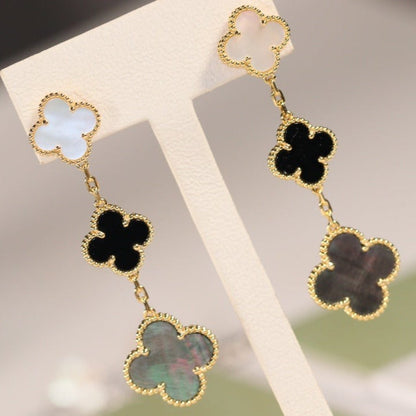 [Clover Jewels]CLOVER EARRINGS GOLD ONYX MOP 3 MOTIF