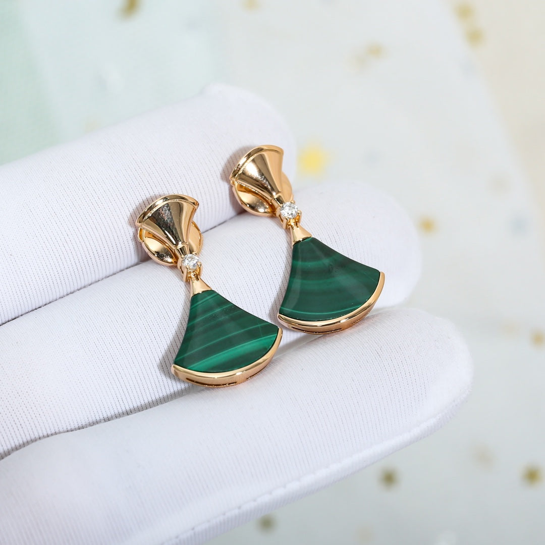 [Clover Jewels]DREAM MALACHITE PINK GOLD EARRINGS