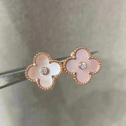 [Clover Jewels]CLOVER MEDIUM 1 MOTIFS  PINK MOP DIAMOND EARRINGS