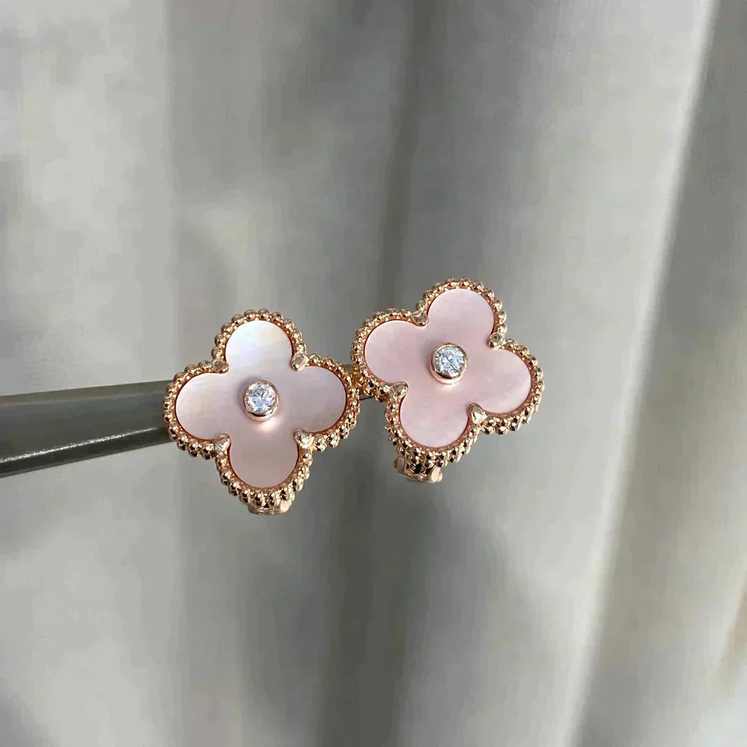 [Clover Jewels]CLOVER MEDIUM 1 MOTIFS  PINK MOP DIAMOND EARRINGS