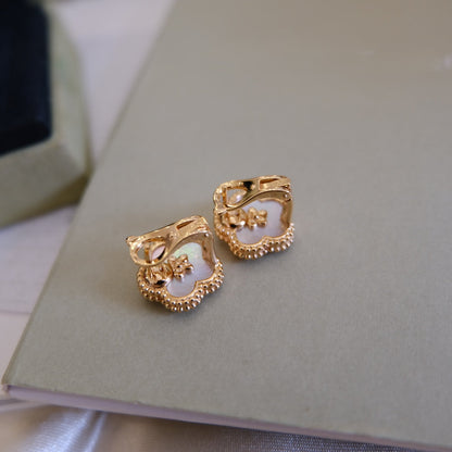 [Clover Jewels]LUCKY PINK GOLD WHITE MOP EARRINGS