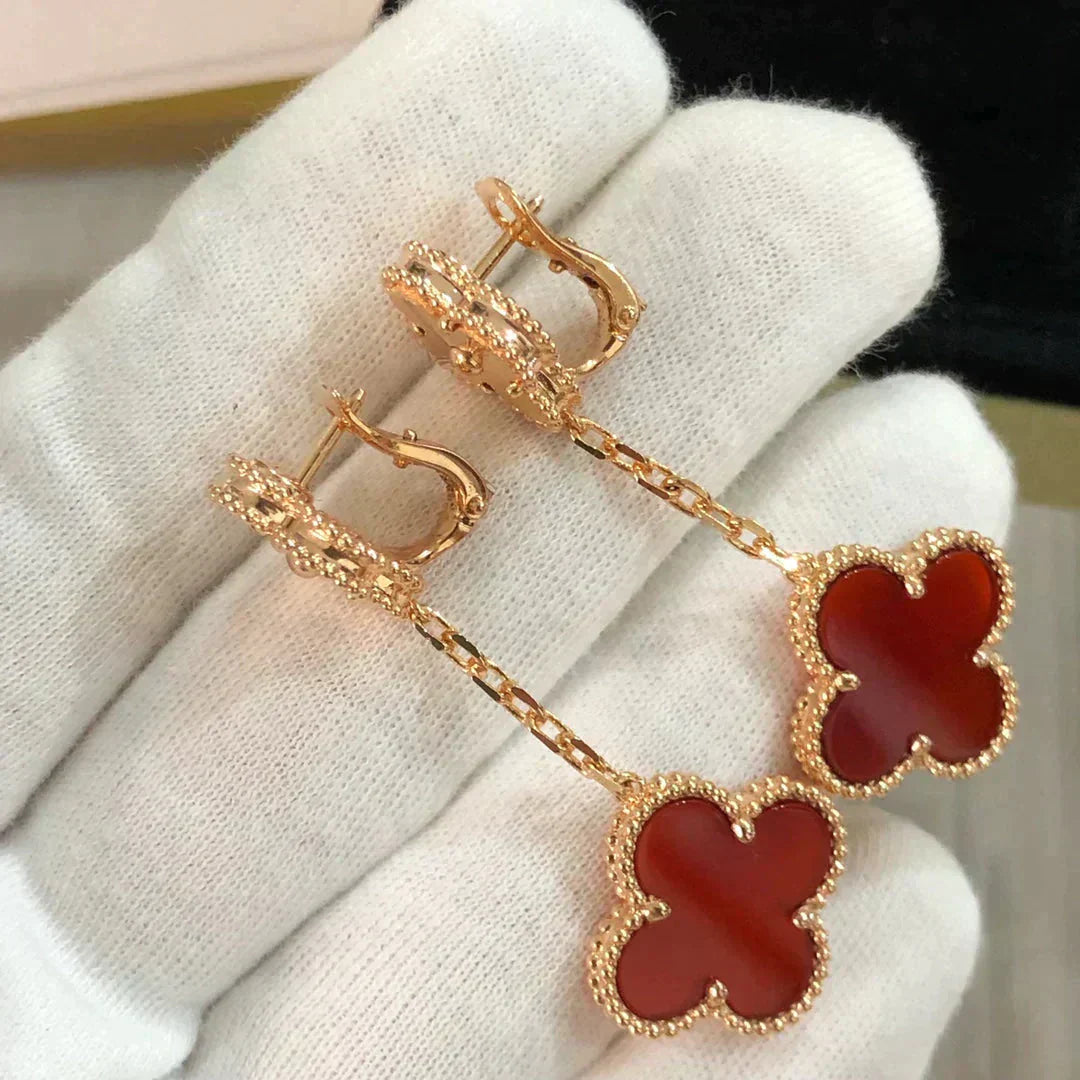 [Clover Jewels]CLOVER 2 MOTIF  LASER CARNELIAN EARRINGS