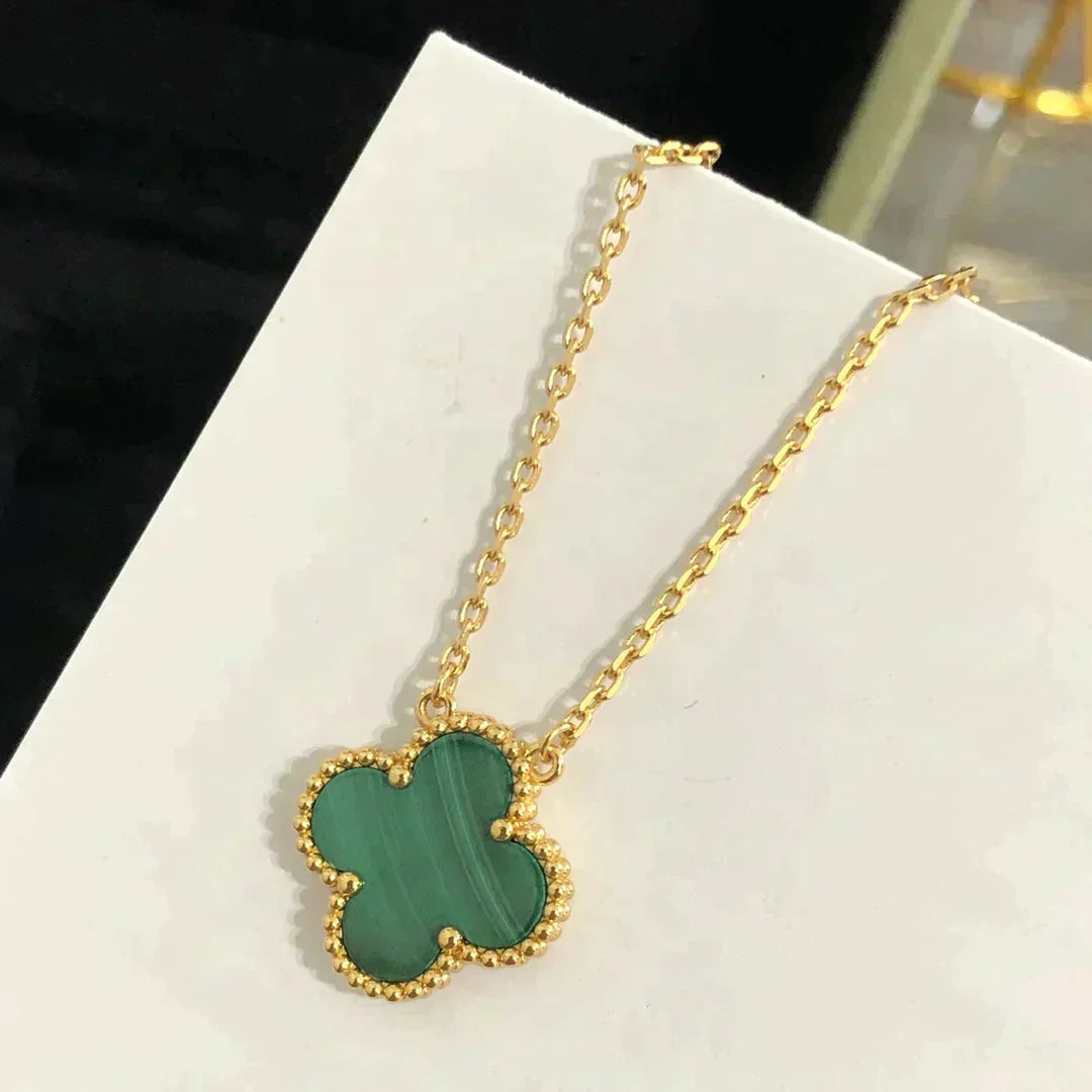 [Clover Jewels]CLOVER 15MM MALACHITE SINGLE FLOWER  NECKLACE