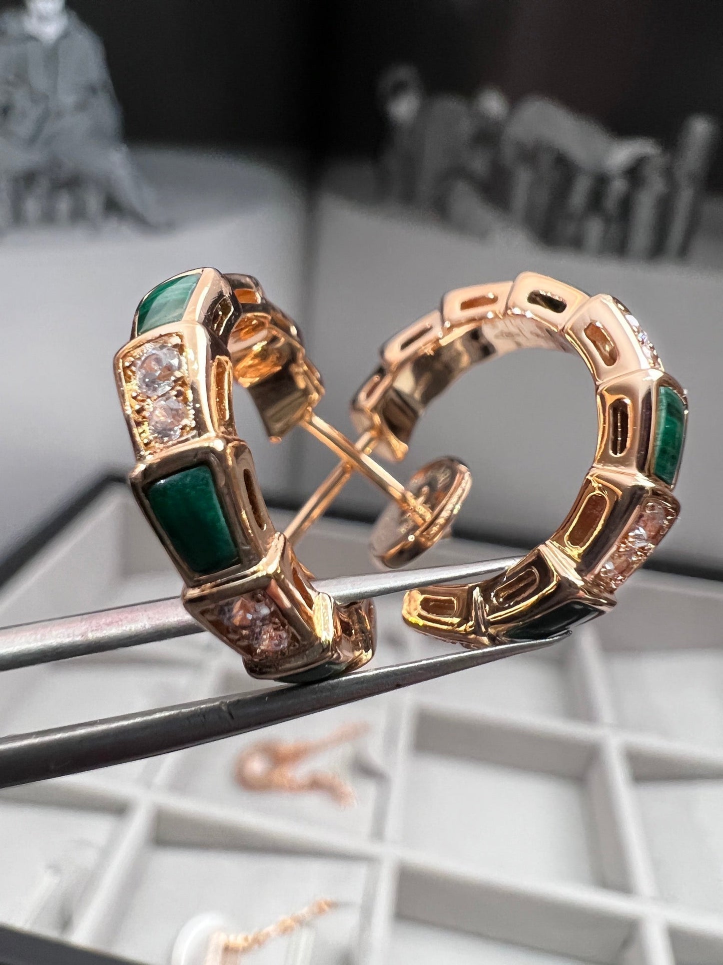 [Clover Jewels]SERPENTI MALACHITE PINK GOLD EARRINGS