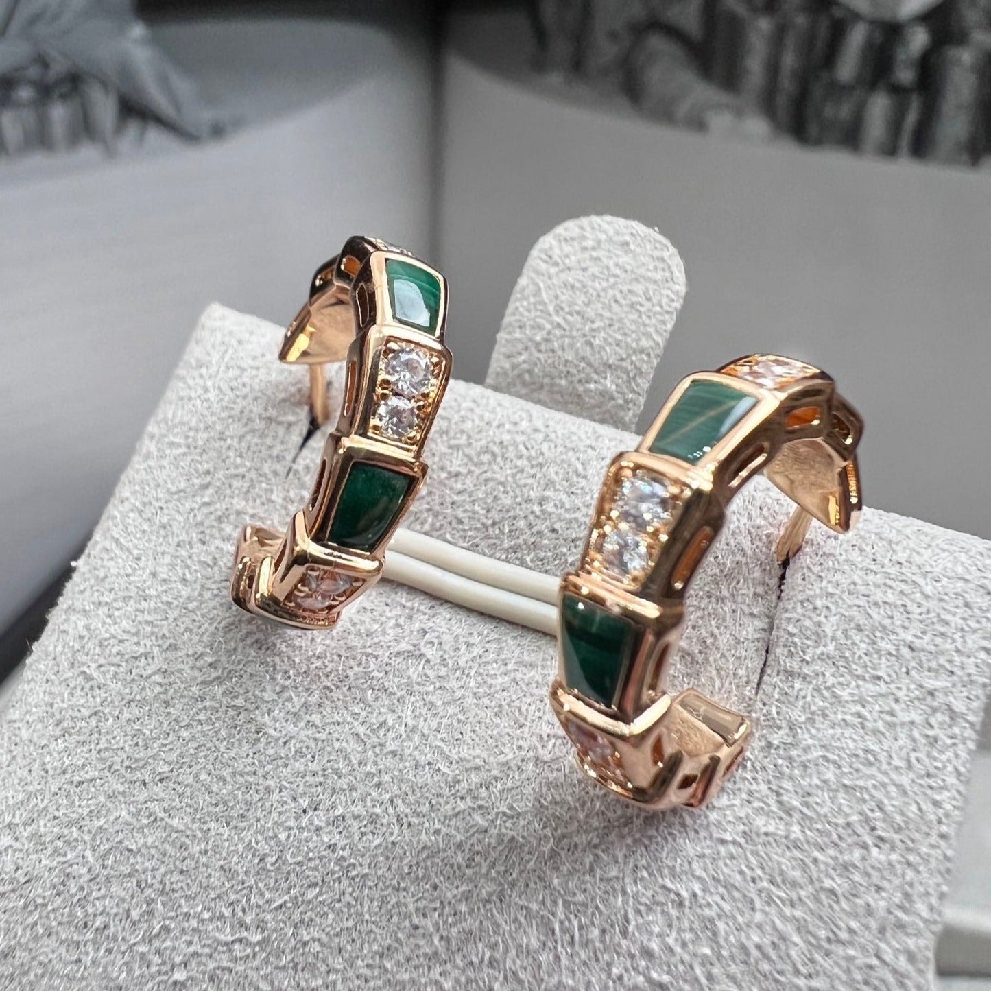 [Clover Jewels]SERPENTI MALACHITE PINK GOLD EARRINGS