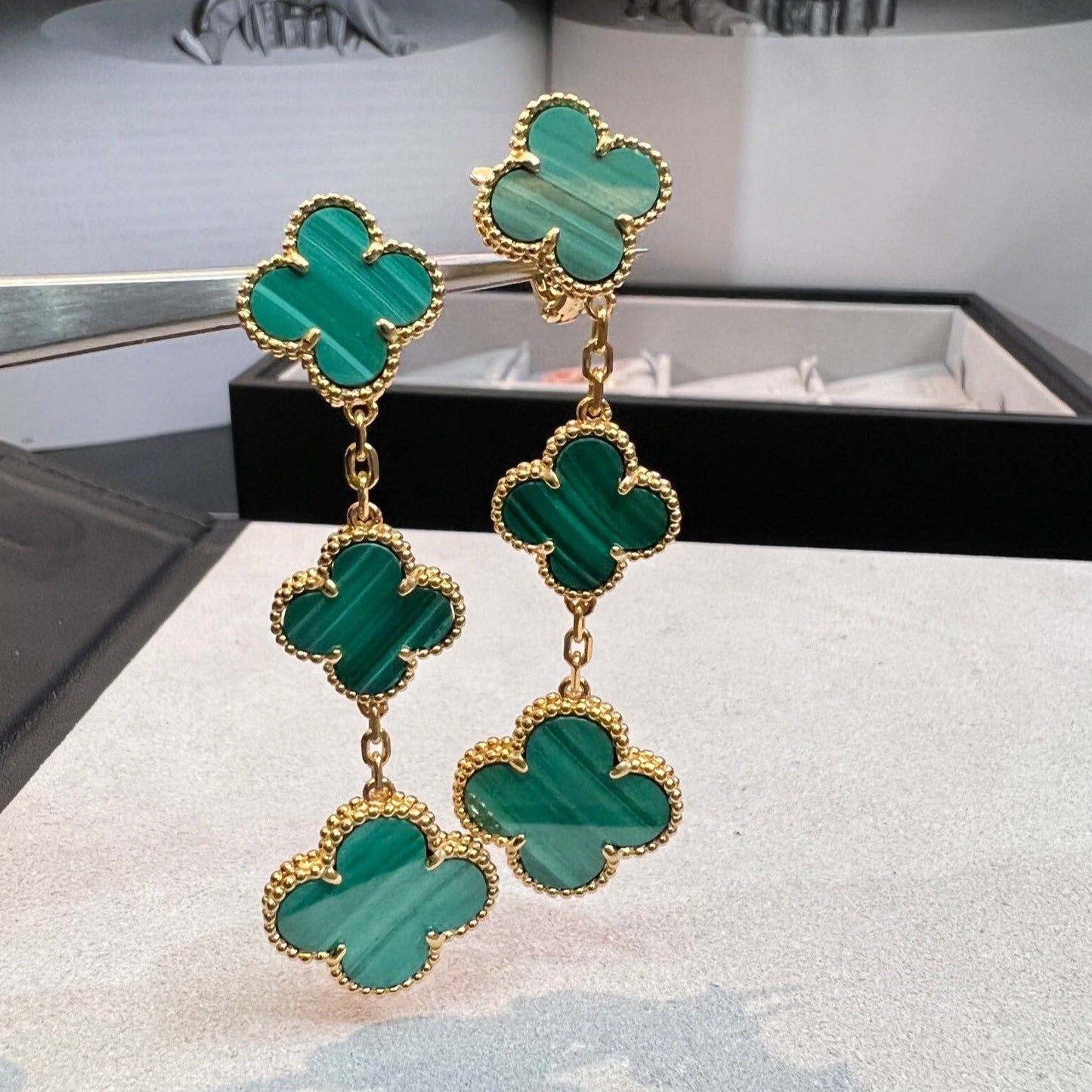 [Clover Jewels]CLOVER MALACHITE 3 MOTIFS GOLD