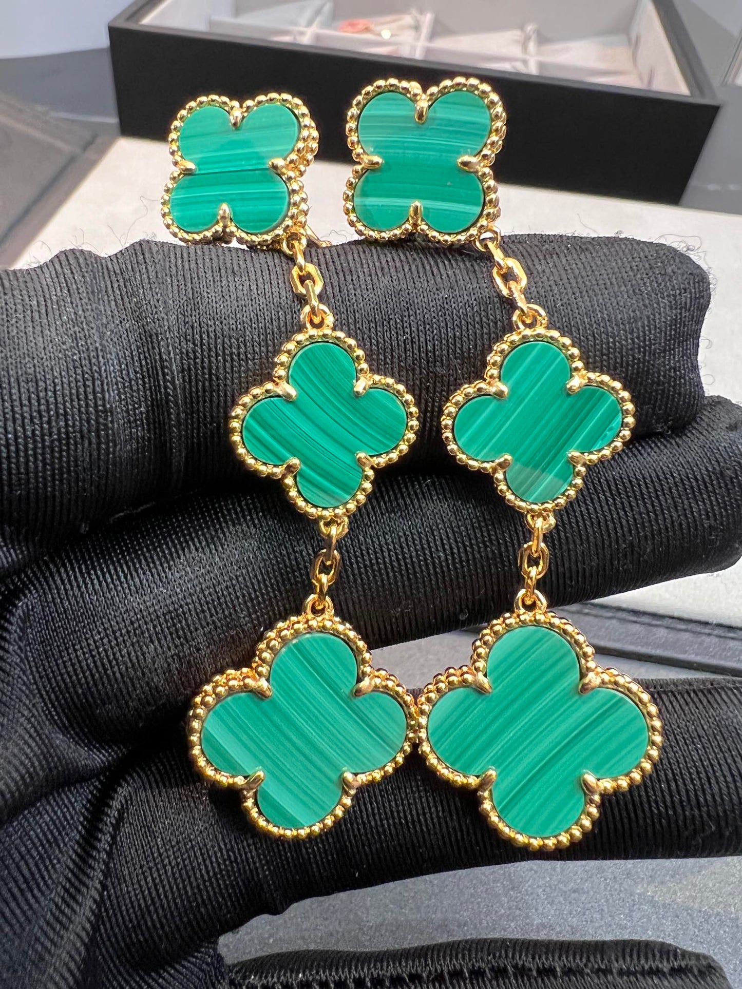 [Clover Jewels]CLOVER MALACHITE 3 MOTIFS GOLD