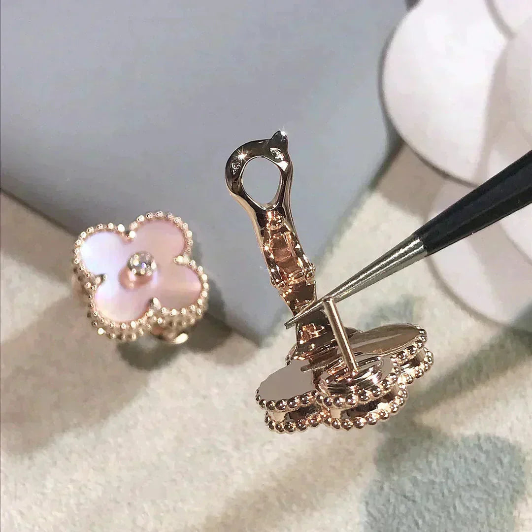 [Clover Jewels]CLOVER MEDIUM 1 MOTIFS  PINK MOP DIAMOND EARRINGS