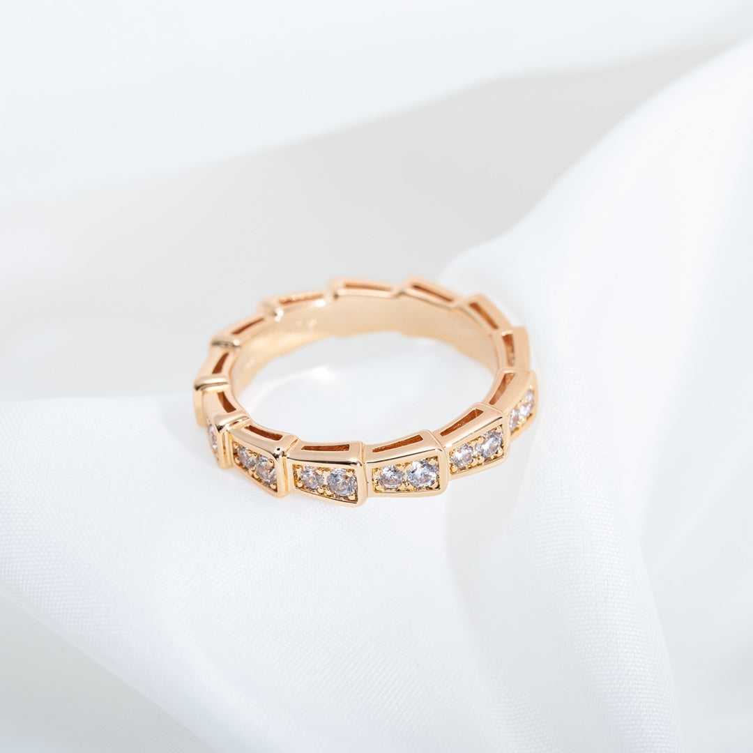 [Clover Jewels]SERPENTI RING PINK GOLD DIAMOND PAVED 3MM