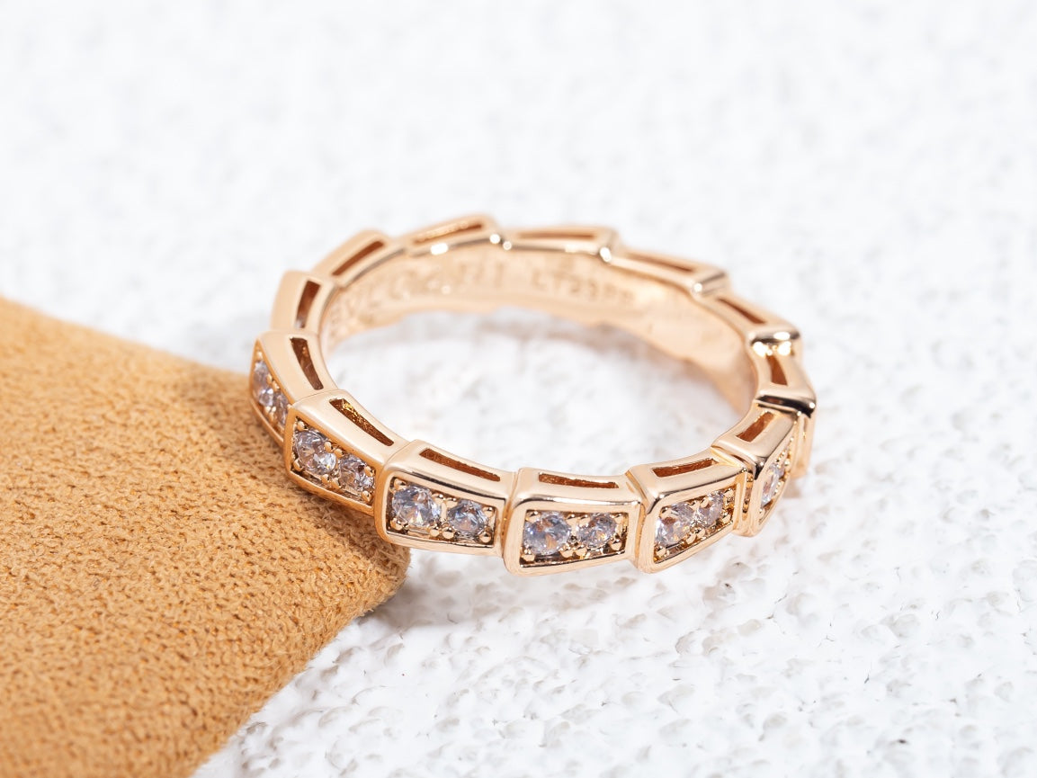 [Clover Jewels]SERPENTI RING PINK GOLD DIAMOND PAVED 3MM