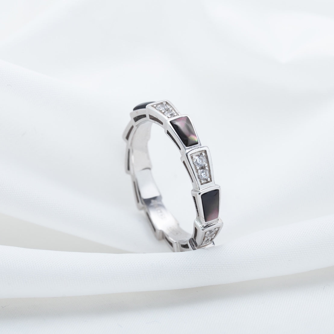 [Clover Jewels]SERPENTI RING SILVER  DIAMOND BLACK MOP 3MM