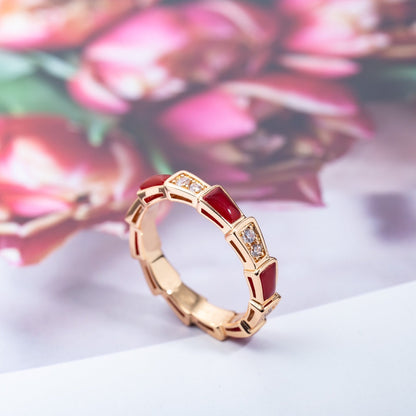 [Clover Jewels]SERPENTI RING PINK GOLD CARNELIAN DIAMOND 3MM