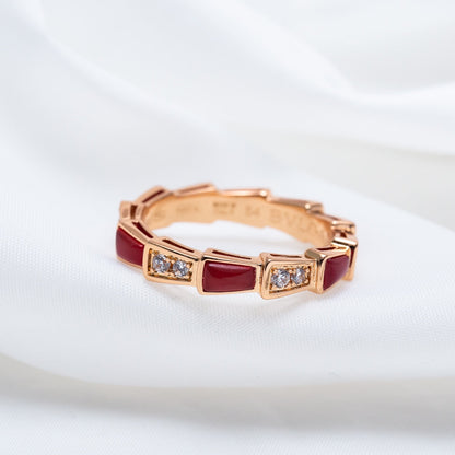 [Clover Jewels]SERPENTI RING PINK GOLD CARNELIAN DIAMOND 3MM